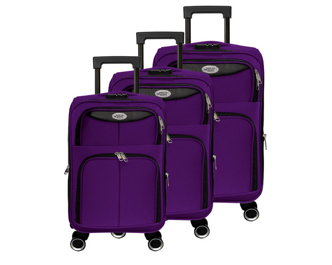 Gustav Voss Trolleyset Reisekofferset MYKONOS Reisekoffer-Set Trolley Reisetrolley, 4 Rollen, (Reisekofferset mit Leichtlauf-Rollen, 3 tlg., Softshell Kofferset), Teleskopgriff Zahlenschloss 360° Leichtlauf-Doppelrollen von Gustav Voss