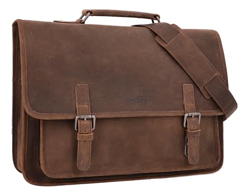 Gusti Umhängetasche Leder - Elmar Damen und Herren Aktentasche Lehrertasche Arbeitstasche Dokumententasche A4 Laptoptasche 15 Zoll Leder Braun von Gusti