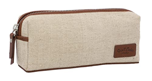 Gusti Federmappe Leder - Franklin Damen und Herren Federmäppchen Federtasche Stoff Mäppchen Etui Stifte Stiftetui Stiftmappe Schlamperrolle Schlampermappe Schlampermäppchen Beige Leder von Gusti