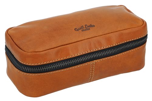 Gusti Federtasche Leder - Strallan Federmappe Schlampermäppchen Make-Up Tasche Kosmetiktasche Leder Braun von Gusti