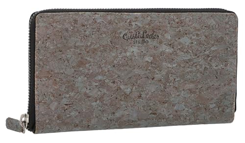 Gusti Geldbörse Leder - Cara Damen Geldbörse Portemonnaie Brieftasche lang Geldbeutel viele Fächer aus Kork dunkelgrau Produkt vegan von Gusti