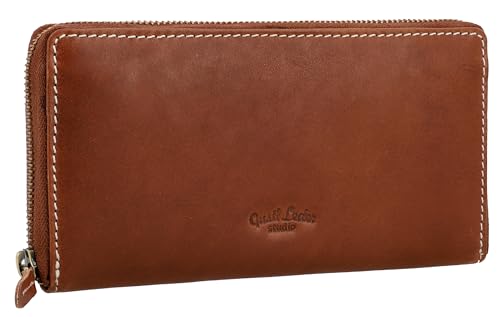 Gusti Geldbörse Leder - Cara Portemonnaie Brieftasche lang Geldbeutel viele Fächer Damen Braun Leder von Gusti