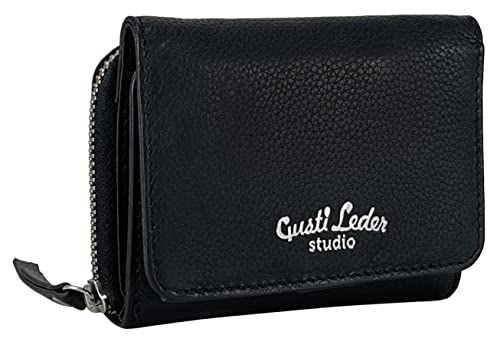 Gusti Geldbörse Leder - Larissa Portemonnaie Brieftasche Geldbeutel Damen Schwarz Leder von Gusti