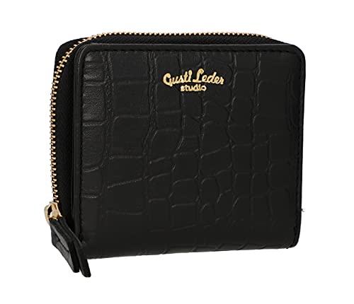 Gusti Geldbörse Leder - Monika Geldbörse Kartenhülle Kartenhalter Kartenetui Brieftasche klein Damen Schwarz Leder von Gusti