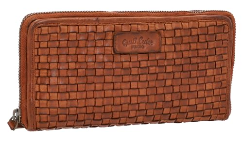 Gusti Geldbörse Leder - Reeva Portemonnaie Geldbeutel Kartenetui Vintage Flechtmuster Damen Braun Leder von Gusti