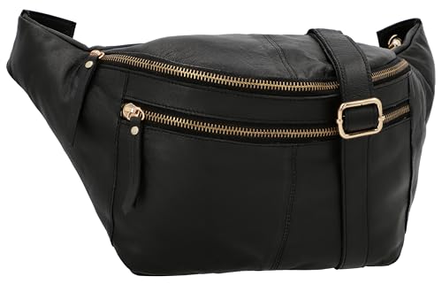 Gusti Gürteltasche Leder- Freya Damen und Herren Bauchtasche Hüfttasche Festivaltasche Handtasche Leder Schwarz von Gusti