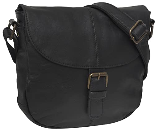 Gusti Handtasche Leder - Candice Damen Umhängetasche Schultertasche Partytasche Henkeltasche Festivaltasche Tragetasche Schwarz Leder von Gusti