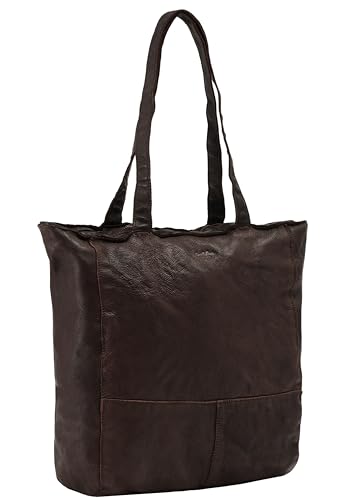 Gusti Handtasche Leder - Christine Shopper Handtasche Ledertasche Henkeltasche mit Reißverschluss Braun Leder von Gusti