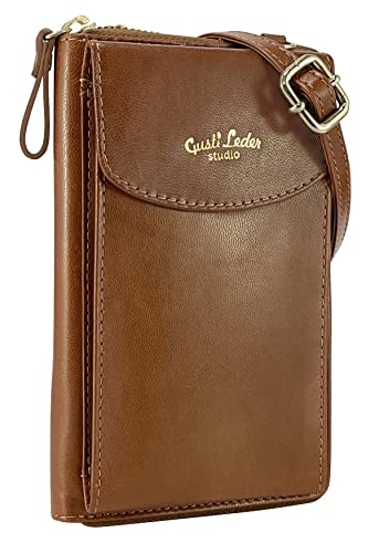 Gusti Handytasche Leder - Silvia Crossbody Tasche Umhängetasche Brieftasche Geldbörse Ledertasche Schultertasche Handy Vintage Braun Leder von Gusti