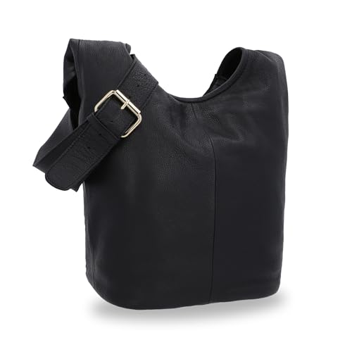 Gusti Beuteltasche Leder - Josephine Damen Umhängetasche Shopper Ledertasche Vintage Schwarz Leder von Gusti