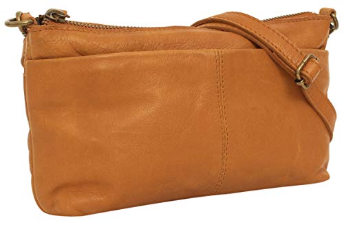 Gusti Umhängetasche Leder - Veronika Damen Klein Handtasche Partytasche Abendtasche Schultertasche Braun Leder von Gusti