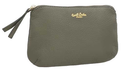 Gusti Kosmetiktasche Leder -Louise Damen und Herren Utensilientasche Kulturbeutel Waschtasche Schminktasche Kulturtasche Goldener Zipper Grau Leder von Gusti