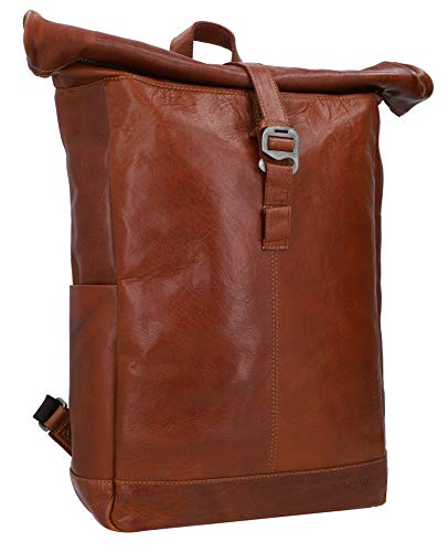 Gusti Rucksack Leder - Bendik Damen und Herren Rolltop Kurierrucksack Fahrradrucksack mit Laptopfach Trekkingrucksack wasserdicht Braun von Gusti