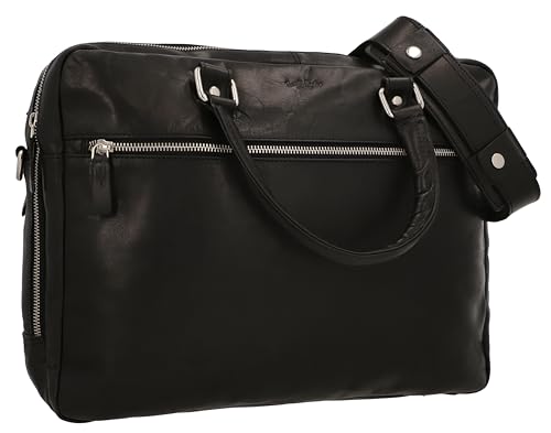 Gusti Laptoptasche Leder - Enrique Damen und Herren Aktentasche Umhängetasche Arbeitstasche Messenger Bag Lehrertasche Businesstasche groß Vintage Schwarz Leder von Gusti