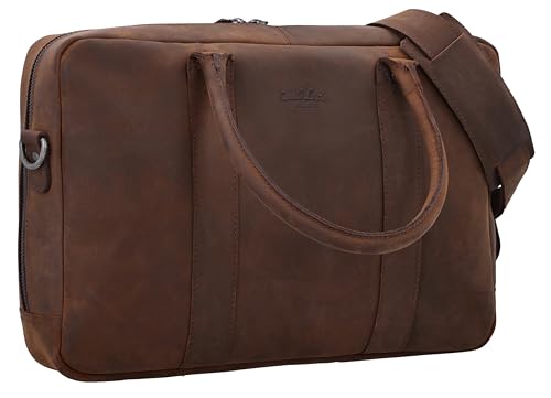 Gusti Leder Aktentasche Fynn - Businesstasche mit Trolley-Schlaufe Koffertasche Laptoptasche Ledertasche Braun Leder von Gusti