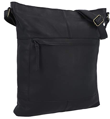 Gusti Umhängetasche Leder - Maola Damen Schultertasche Umhängetasche Handtasche Vintage Schwarz Leder von Gusti