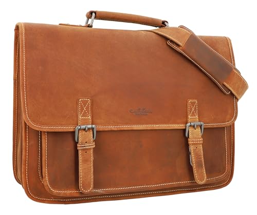 Gusti Lehrertasche Leder - Elmar Umhängetasche Arbeitstasche Aktentasche Businesstasche Herren Ledertasche Dokumententasche A4 Laptoptasche 15 Zoll Braun von Gusti