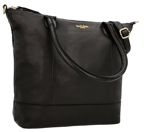 Gusti Umhängetasche Leder - Mia Damen Shopper Ledertasche Schwarz Leder von Gusti