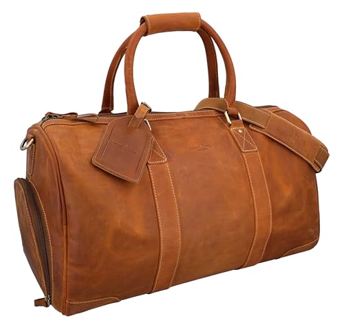 Gusti Reisetasche Leder - Davide Damen Herren Reisetasche mit Schuhfach Boardtasche Umhängetasche Ledertasche Weekender Braun Leder von Gusti
