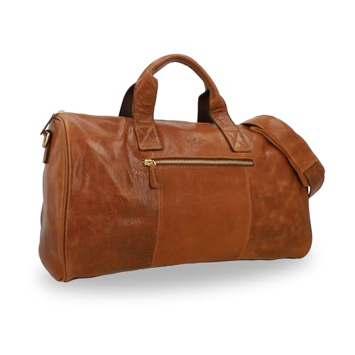 Gusti Reisetasche Leder - Hall Damen und Herren Sporttasche Boardtasche Umhängetasche Schultertasche Riementasche Ledertasche Reisegepäck Handgepäck Braun Leder von Gusti
