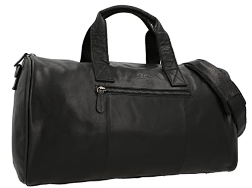 Gusti Reisetasche Leder - Hall Damen und Herren Sporttasche Boardtasche Umhängetasche Schultertasche Riementasche Ledertasche Reisegepäck Handgepäck Schwarz Leder 25L von Gusti