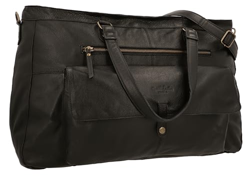 Gusti Reisetasche Weekender Leder Emery Sporttasche Boardtasche Umhängetasche Schultertasche Riementasche Ledertasche Reisegepäck Handgepäck Schwarz Leder von Gusti