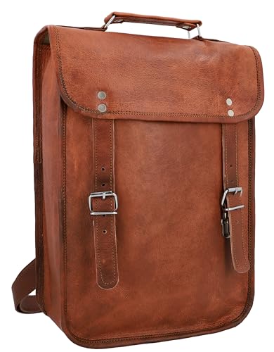 Gusti Rucksack Leder - Jill Rucksack Lederrucksack Ledertasch Umhängetasche Collegetasche Businesstasche Messengerbag Aktentasche Vintage Damen Herren Braun Leder von Gusti