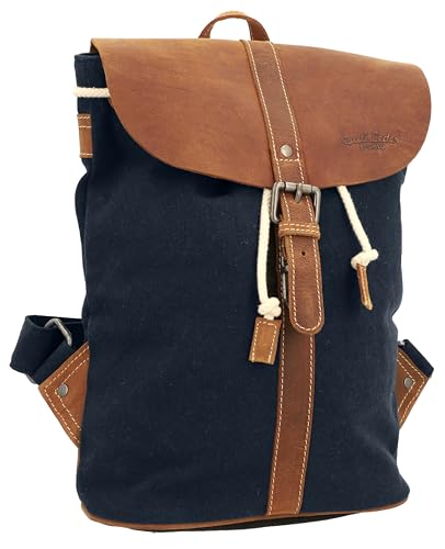 Gusti Rucksack Leder - Paula M Damen groß Cityrucksack Collegerucksack Unirucksack Daypack Schultasche Laptoptasche Laptoprucksack Lederrucksack Blau Canvas & Leder von Gusti