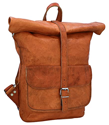 Gusti Rucksack Rolltop Leder - Roven 11L Rucksack Fahrradrucksack Lederrucksack Vintage Cityrucksack Outdoorrucksack Laptoptasche Unirucksack Wanderrucksack Damen Herren Unisex Braun von Gusti