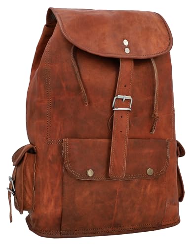 Gusti Rucksack Leder - Bobbie 15" Damen und Herren Lederrucksack Cityrucksack aus Leder Vintage Retro Braun von Gusti