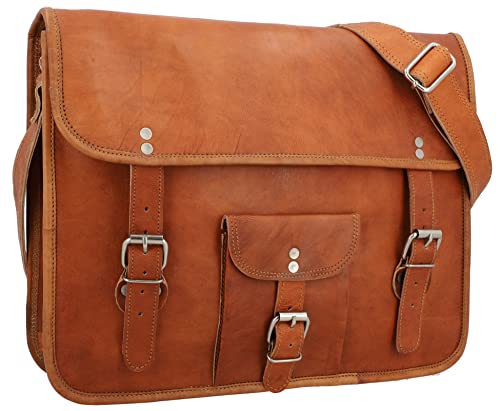 Gusti Umhängetasche Leder - Alex 15" Damen und Herren Umhängetasche Collegetasche Arbeitstasche Vintage Braun Leder von Gusti