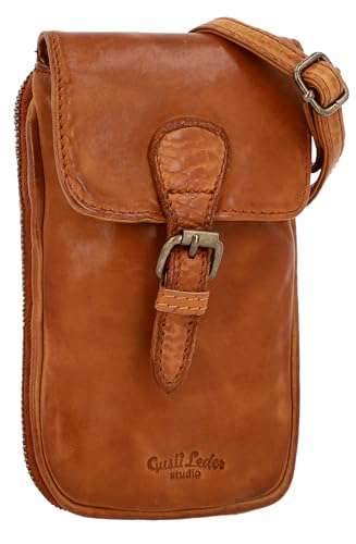 Gusti Leder Umhängetasche – Ebbe Damen Handtasche aus Rindsleder inCognac, Vintage Mini Bag mit Schnallen- & Reißverschluss, ideal für Alltag & Reisen von Gusti