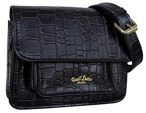 Gusti Umhängetasche Leder - Anouk Handtasche Schultertasche Partytasche Festivaltasche Ledertasche Leder Schwarz von Gusti