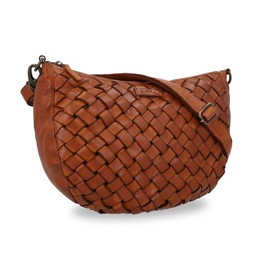 Gusti Leder Umhängetasche Damen - Clover – Halbmondförmige Ledertasche Damen aus Rindsleder - Vintage Umhängetasche Leder mit Retro Flechtdesign von Gusti