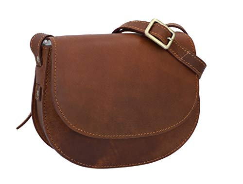 Gusti Umhängetasche Leder - Elenor Damen Handtasche Ledertasche Schultertasche Braun Leder von Gusti