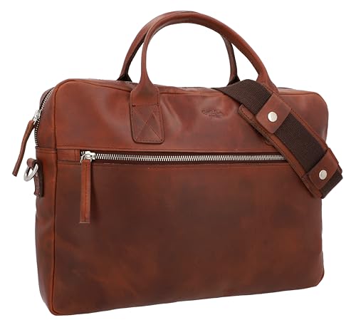 Gusti Umhängetasche Leder - Elijah Pflanzlich gegerbt Aktentasche Unitasche Umhängetasche Arbeitstasche Messenger Bag Lehrertasche Businesstasche groß Laptoptasche Vintage Braun Leder von Gusti