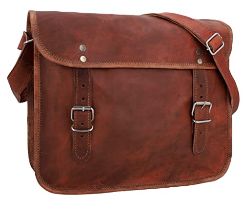 Gusti Umhängetasche Leder - John 11" Damen und Herren Ledertasche Businesstasche Vintage Braun Leder von Gusti