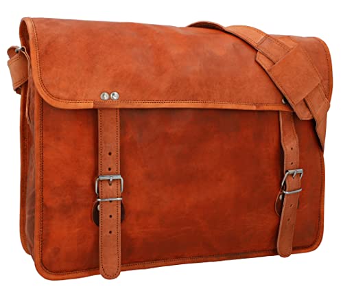 Gusti Umhängetasche Leder - John 17" Laptoptasche 17" Vintage Retro Braun Leder Damen Herren Unisex von Gusti