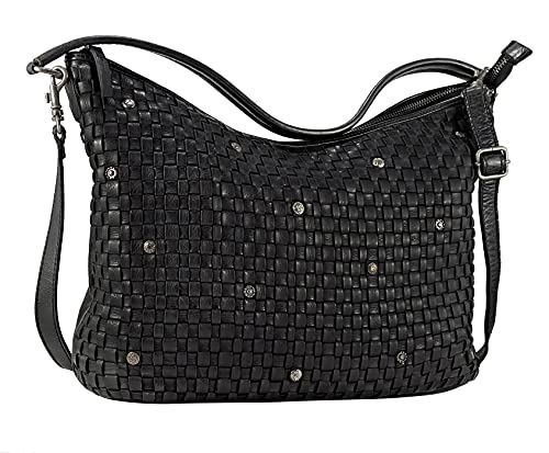 Gusti Umhängetasche Leder - Josefine Handtasche Schultertasche Partytasche Festivaltasche Ledertasche Schwarz Leder von Gusti