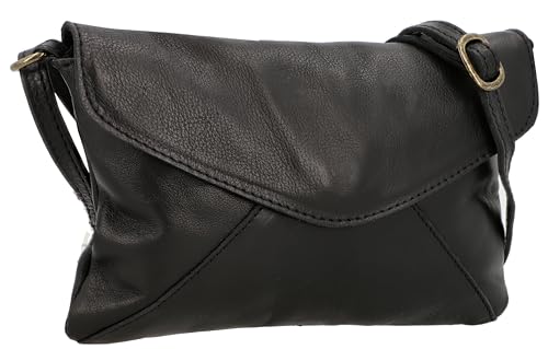 Gusti Umhängetasche Leder - Karisma Damen Handtasche Ledertasche Schultertasche Echtleder Vintage Schwarz Leder von Gusti