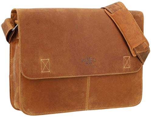 Gusti Umhängetasche Leder - Pharell Ledertasche Unitasche Businesstasche Aktentasche Laptoptasche Messanger Bag Braun Leder von Gusti