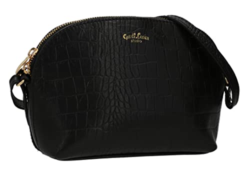 Gusti Umhängetasche Leder - Tilda Damen Handtasche Schultertasche Partytasche Festivaltasche Ledertasche Leder Schwarz Croco von Gusti