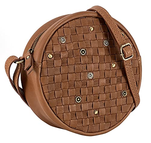 Gusti Umhängetasche rund Leder - Gabriella Handtasche Schultertasche kleine Tasche Stadttasche Ledertasche Vintage Braun Leder von Gusti