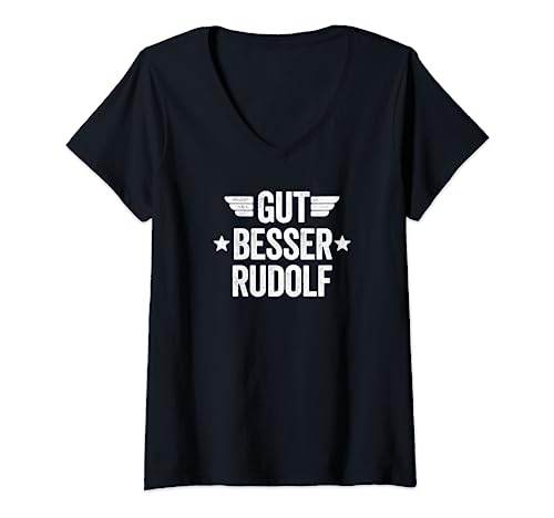 Damen Gut Besser Rudolf T-Shirt mit V-Ausschnitt von Gut Besser Vorname Personalisiert