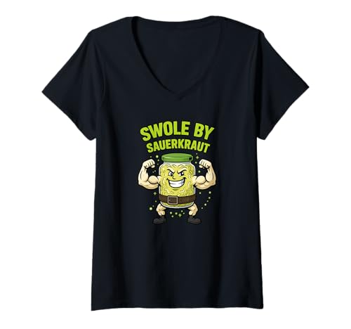 Damen Swole by Sauerkraut Funny Gym und Probiotic Design T-Shirt mit V-Ausschnitt Damen Swole by Sauerkraut Funny Gym und Probiotic Design T-Shirt mit V-Ausschnitt von Gut Gains Apparel