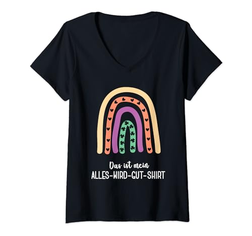 Damen Alles wird gut Mädchen Regenbogen Wünsche zur Genesung T-Shirt mit V-Ausschnitt Damen Alles wird gut Mädchen Regenbogen Wünsche zur Genesung T-Shirt mit V-Ausschnitt von Gute Besserung Geschenk Mädchen Geschenkidee Glück