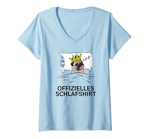 Damen Offizielles Schlafshirt Pyjama Schlafanzug Nachthemd mops T-Shirt mit V-Ausschnitt von Gute Nacht, süße Träume, schlaf gut Geschenkidee