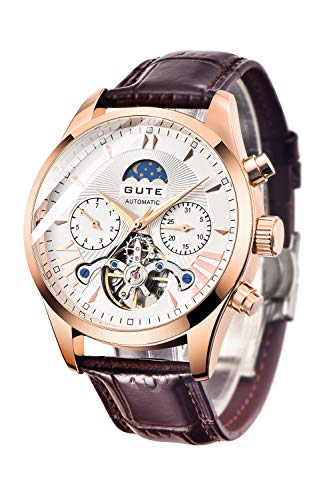 Gute Herren Uhren Mechanical Wrist Watch,wasserdichte Chronograph Männer Business Military Sport Armbanduhr mit Leder Armband,Elegant Geschenk für männer a von Gute