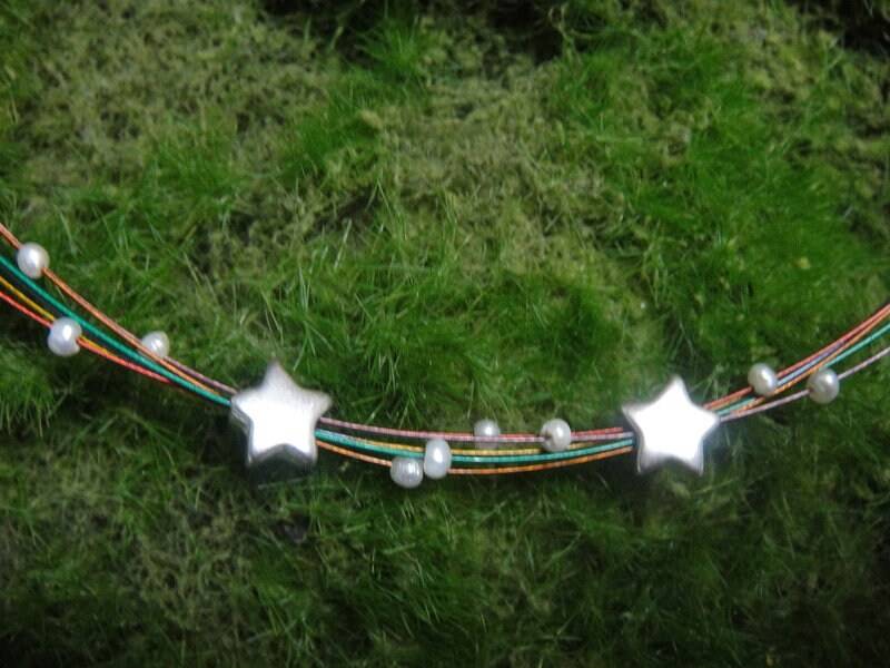 2 Sternchen & Perlen Tanzen Mit Mir in Das Leben, Regenbogen Kette , 925 Silber Sterne, Echten Süßwasserzuchtperlen, Personalisierbar von GuteLauneSchmuckDE