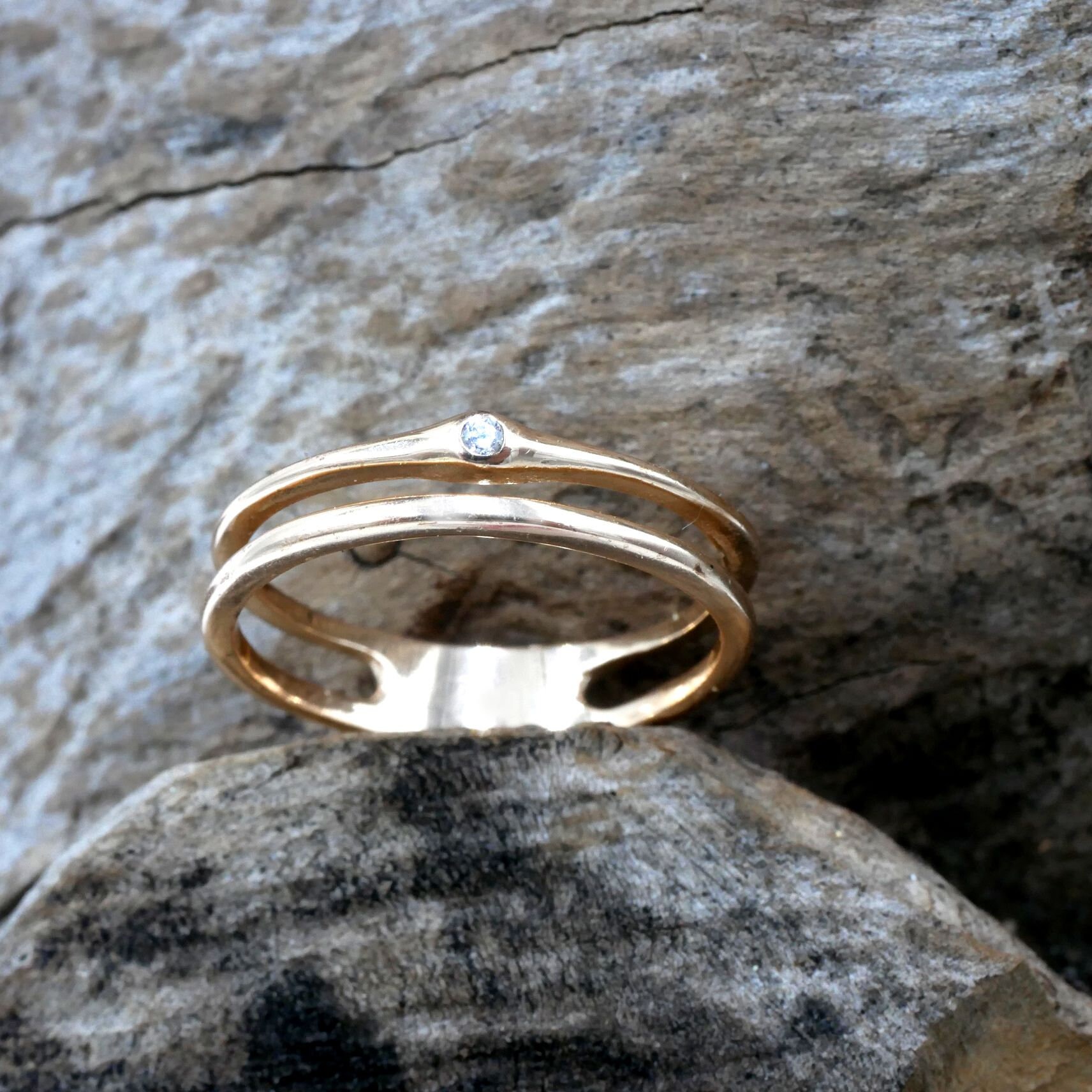 Eleganter Doppel Ring, Silber 925 , Rosegold, in Eleganten Schlichten Design, Vergoldet, Mit Zirkonia, 2 Ringe Vereint von GuteLauneSchmuckDE